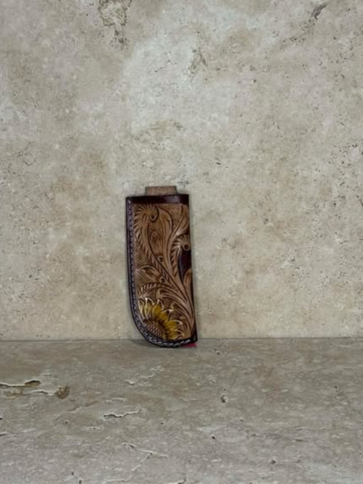 Sunflower Floral Tooled Pocket Knife Holder