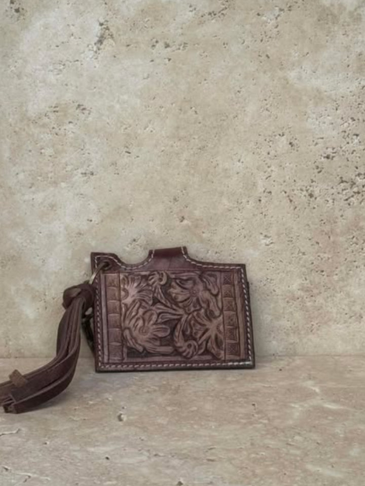Floral Brown Tooled Card Holder