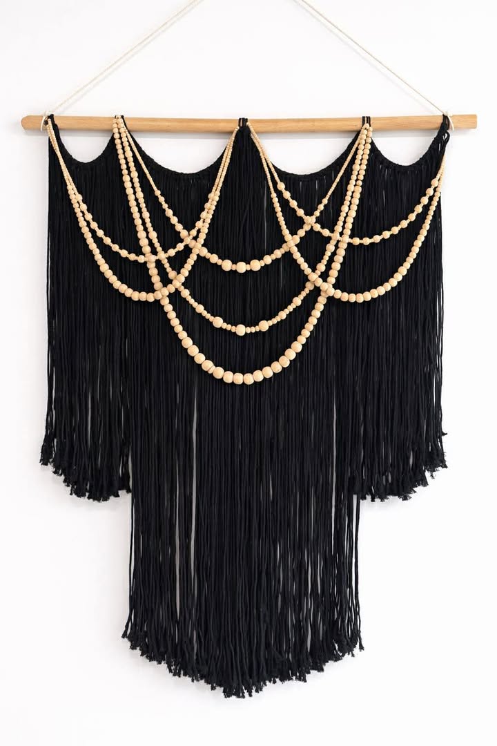 Midnight Mesa Large Beaded Black Macramé
