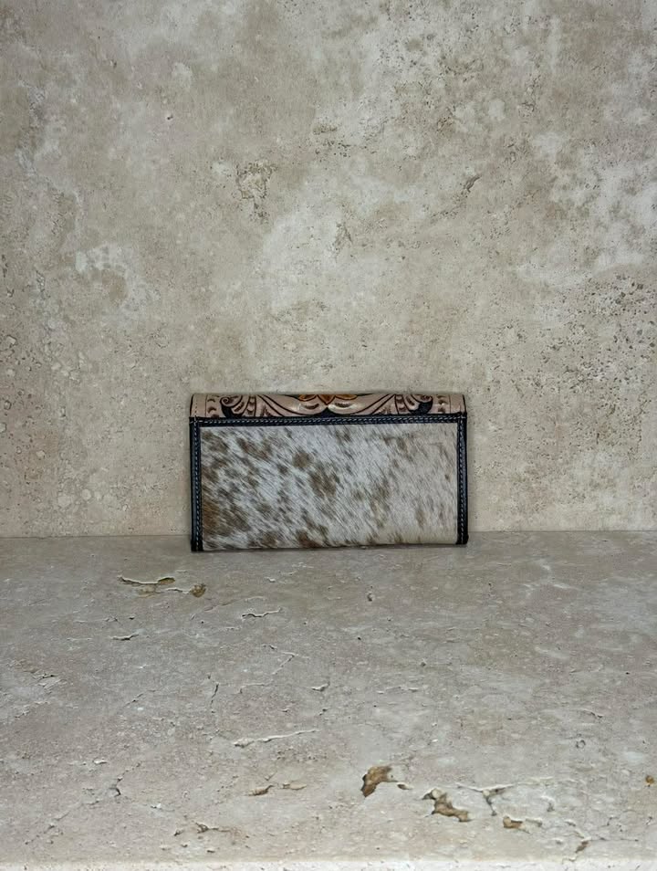 Sunflower Tooled & Cowhide Leather Clutch