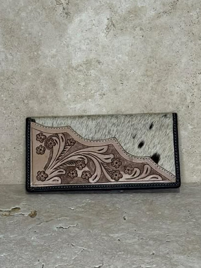 Tooled Wing Leather and Cowhide Wallet