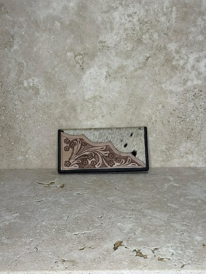 Tooled Wing Leather and Cowhide Wallet