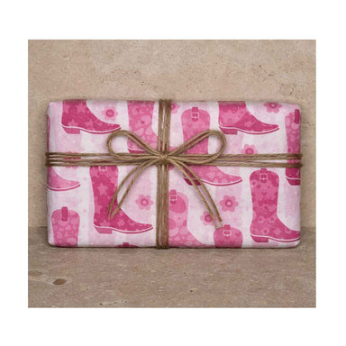 Clay & Colour Gift Wrap - Packaged product with pink cowboy boot pattern on a brown background