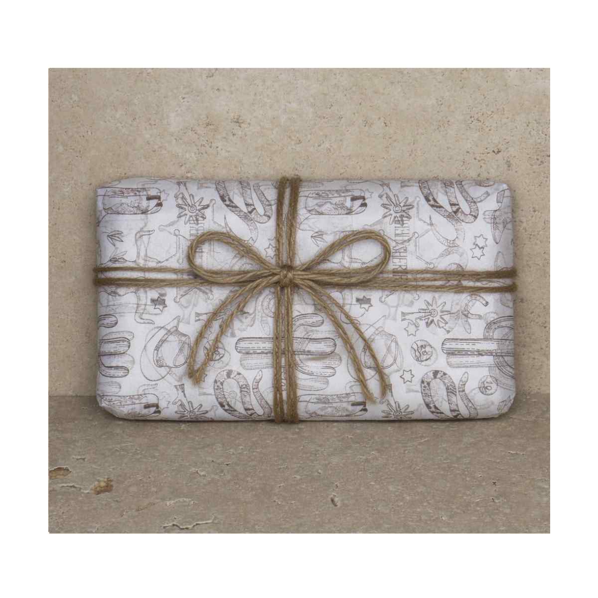 Clay & Colour Gift Wrap - Rodeo pattern packaged product with twine bow