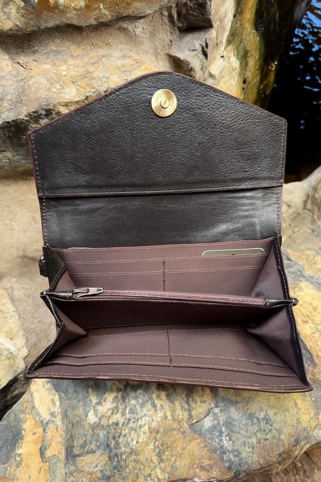 Tooled Brown & White Cowhide Leather Purse