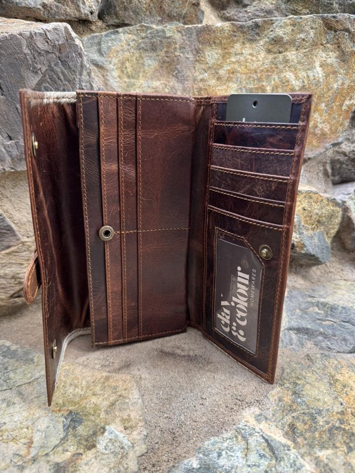 Cowhide Clutch Brown & White with Strap