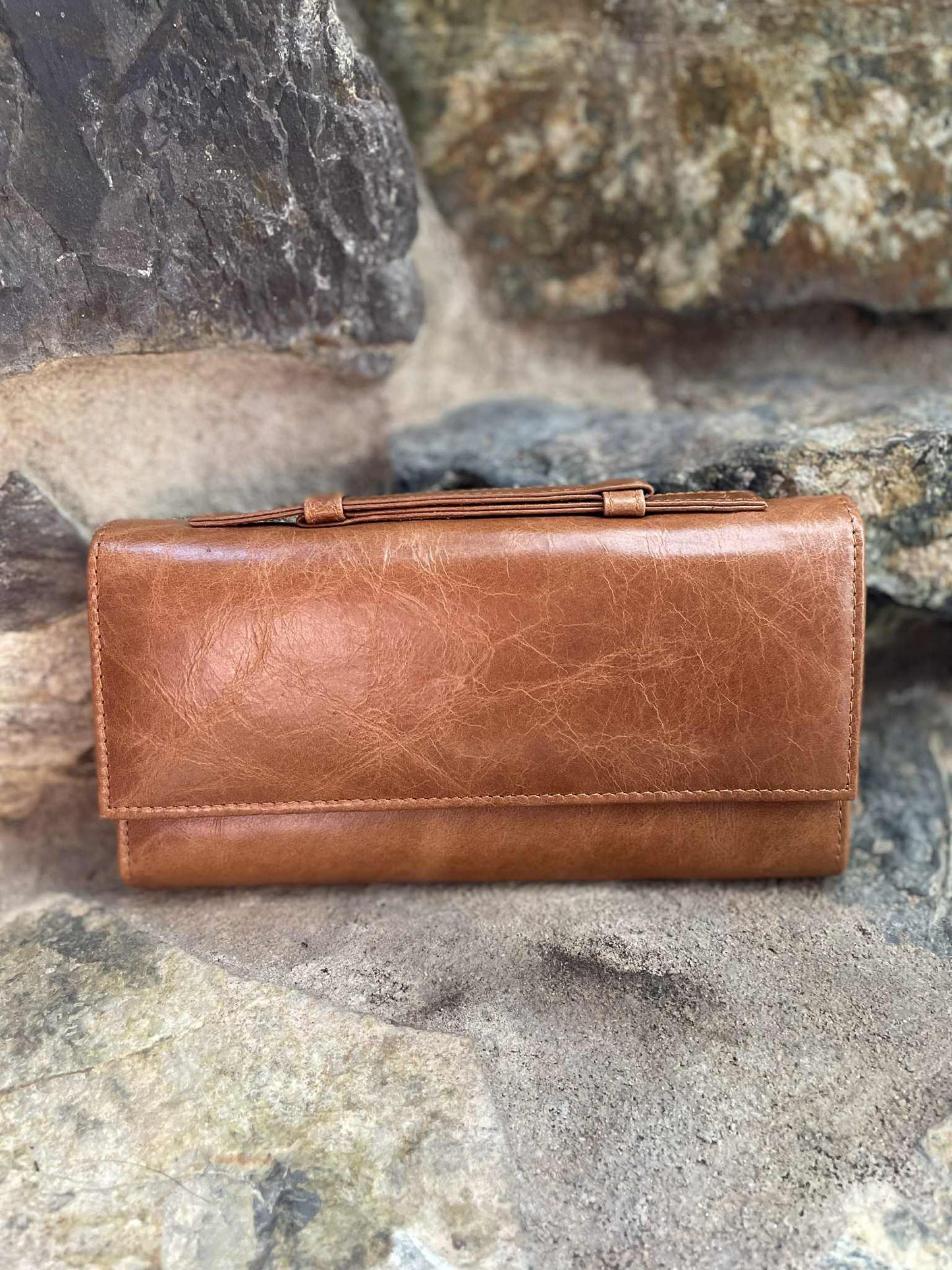 Brown Leather Clutch with Strap