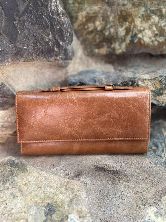 Brown Leather Clutch with Strap