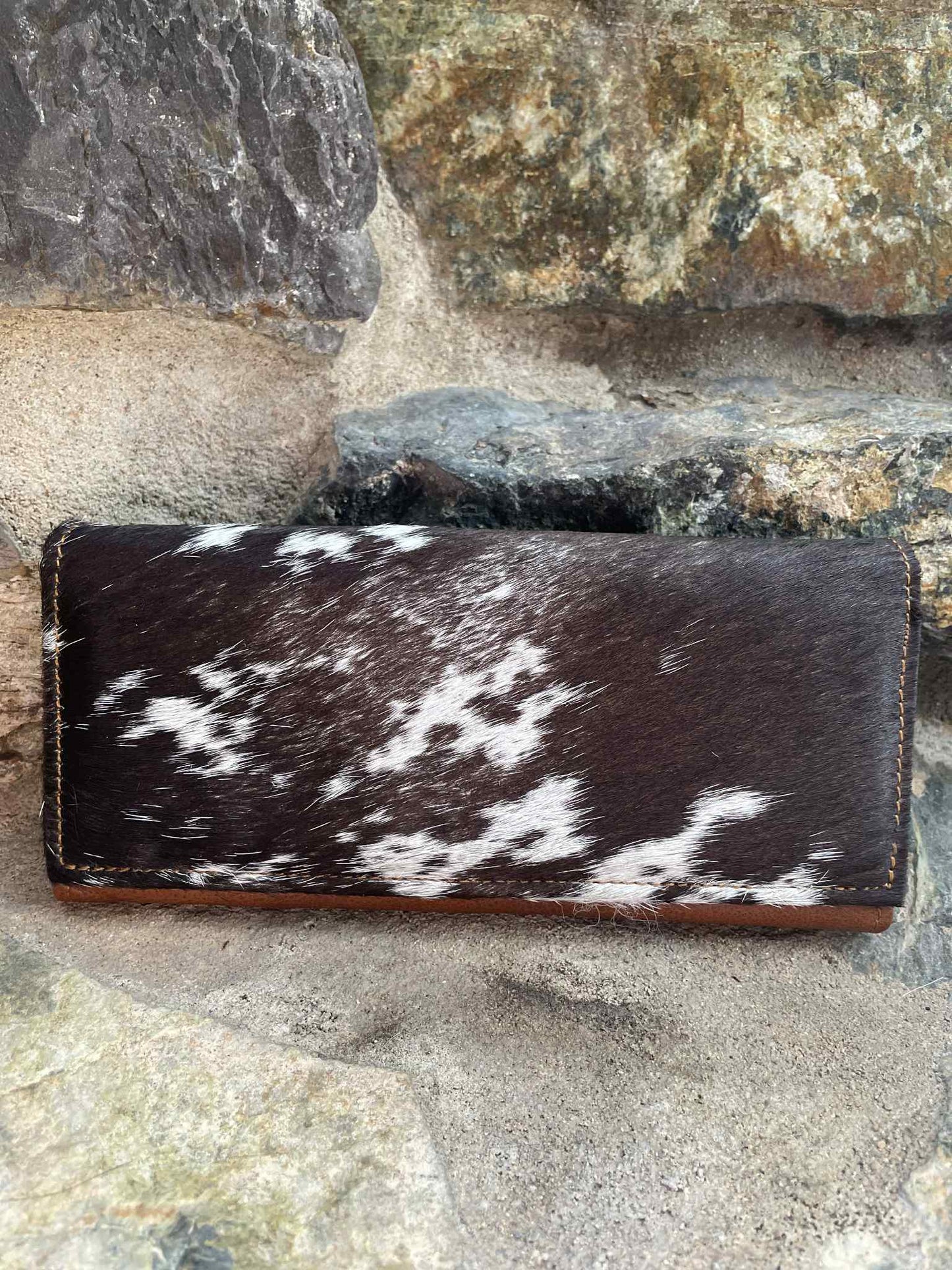 Brown & White Cowhide Leather Clutch