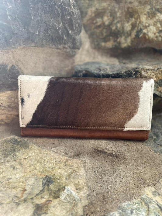 Brown & White Cowhide Leather Clutch