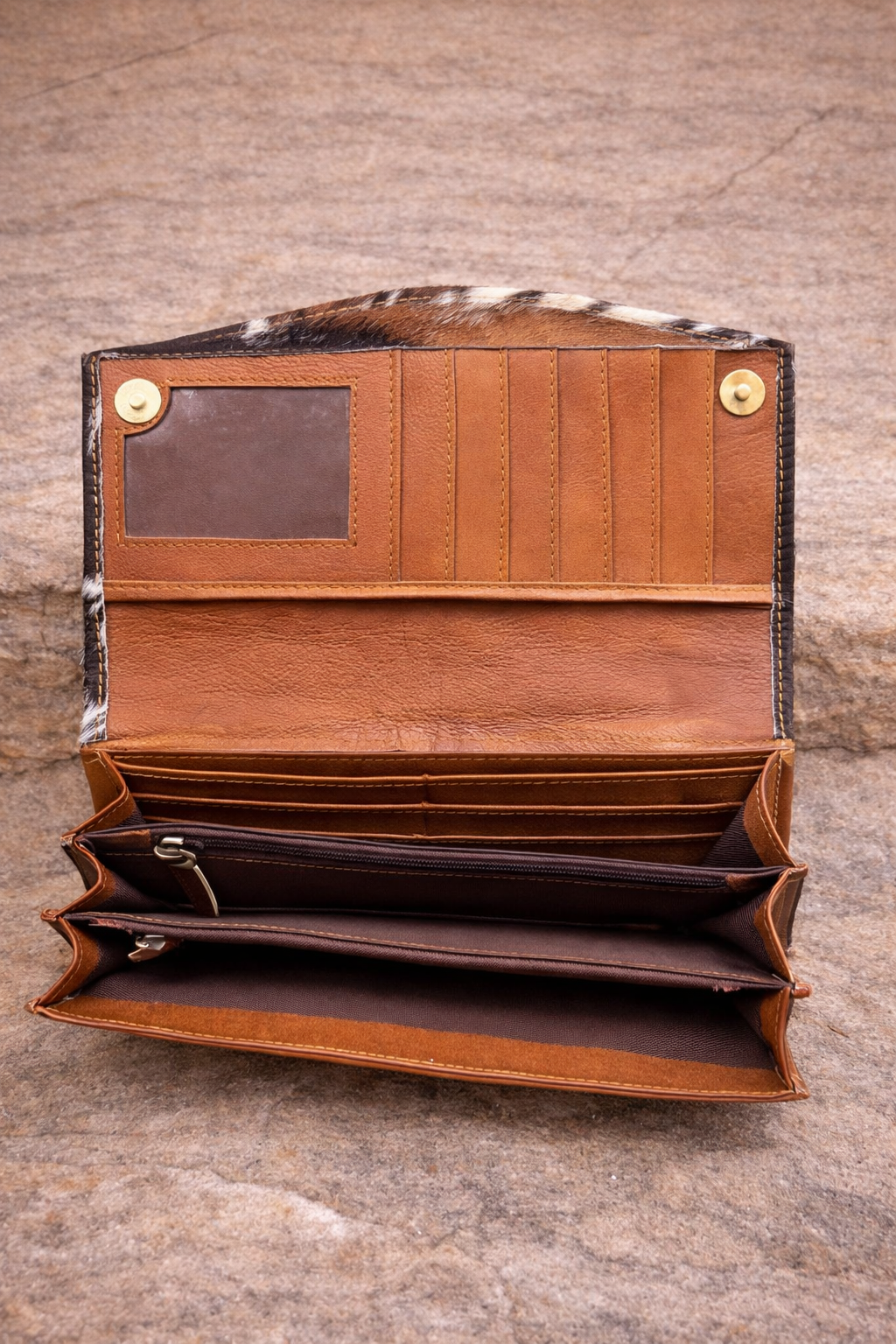 Brown & White Cowhide Leather Clutch