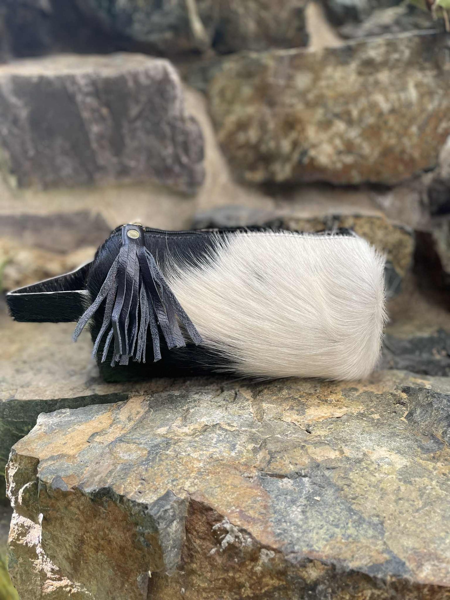 Cowhide Toiletry Bag Brown & White