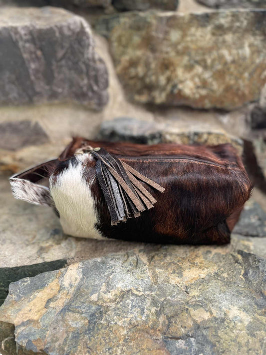 Cowhide Toiletry Bag Brown & White