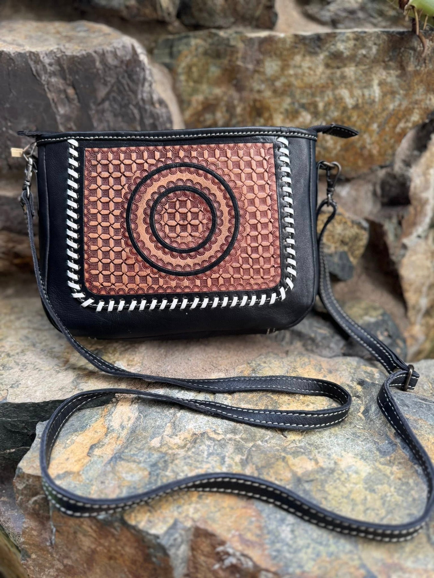 Medium Tooled Leather Hand Bag