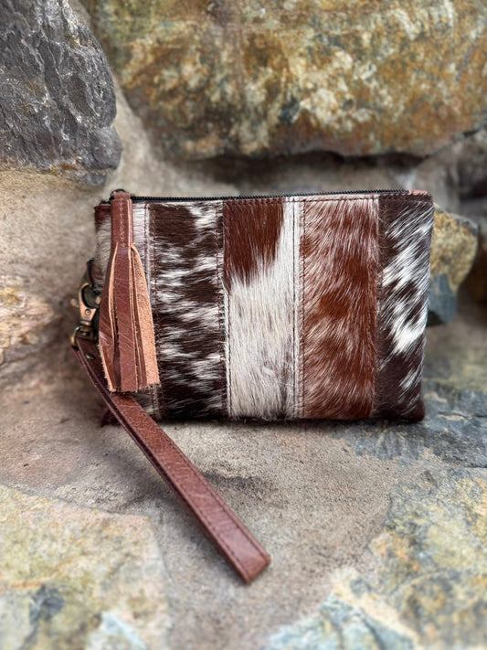 Cowhide Leather Satchel Clutch with Wrist Strap
