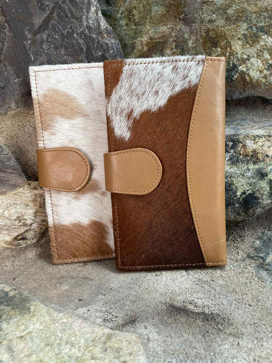 Cowhide and Leather Clutch Tan & White