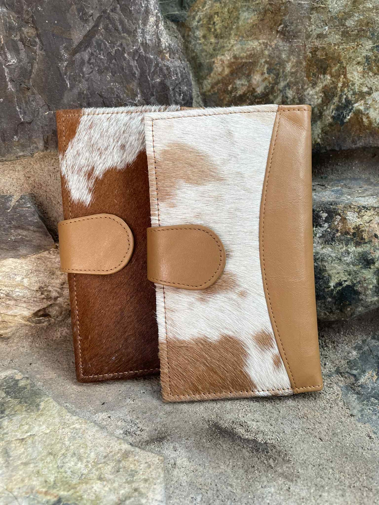 Cowhide and Leather Clutch Tan & White