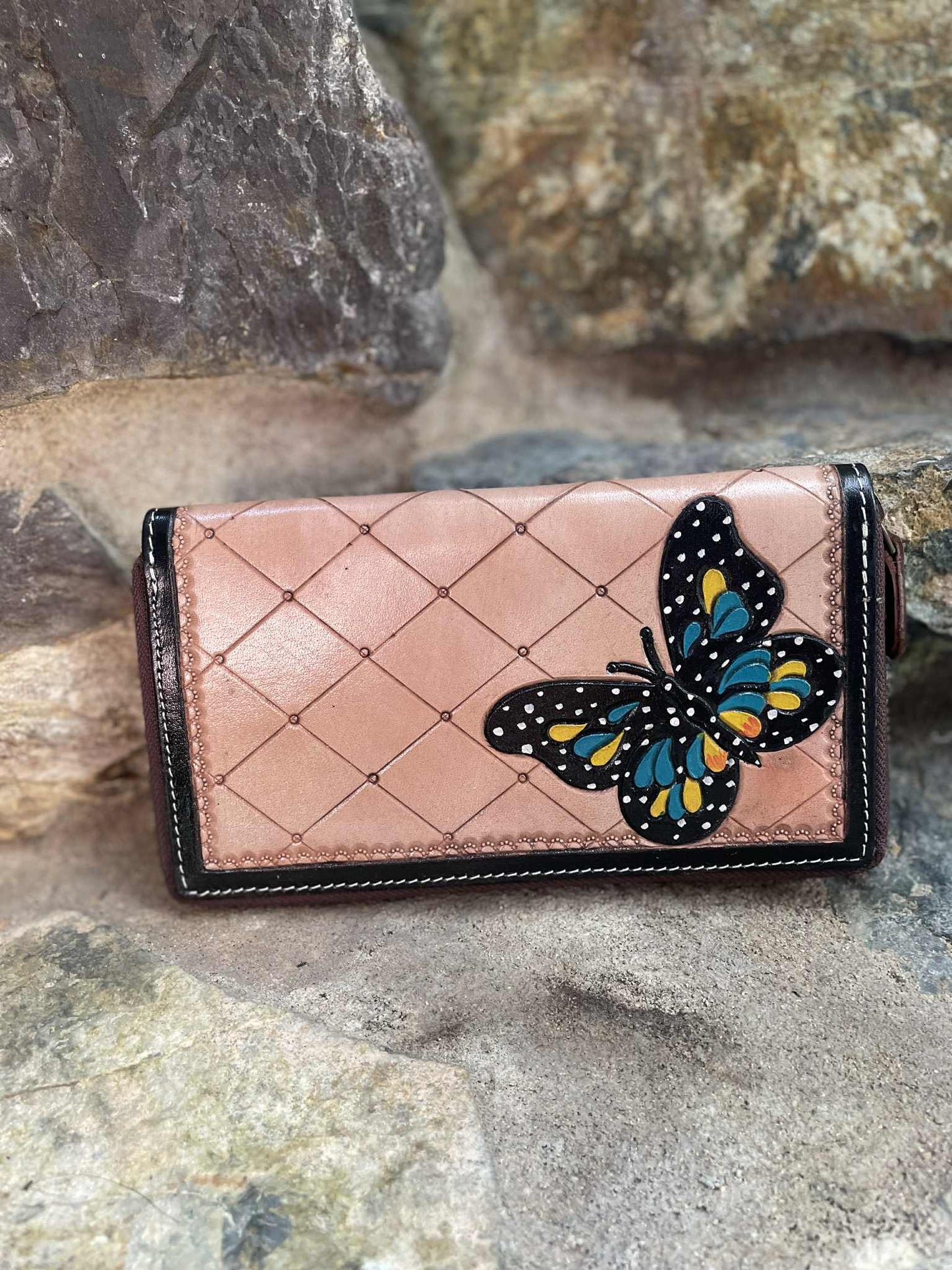 Tooled Butterfly Leather Purse