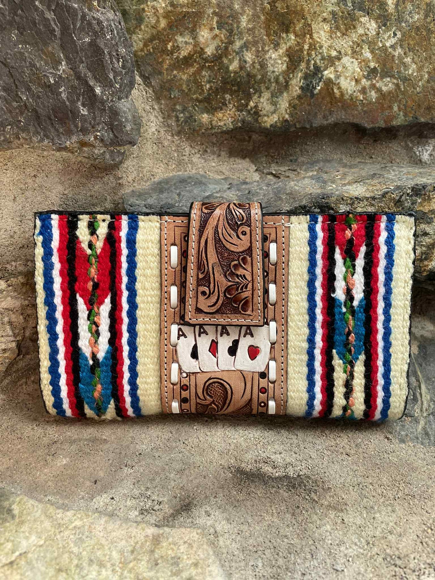 Aztec Saddle Blanket Wallet with Card Tooling Multi