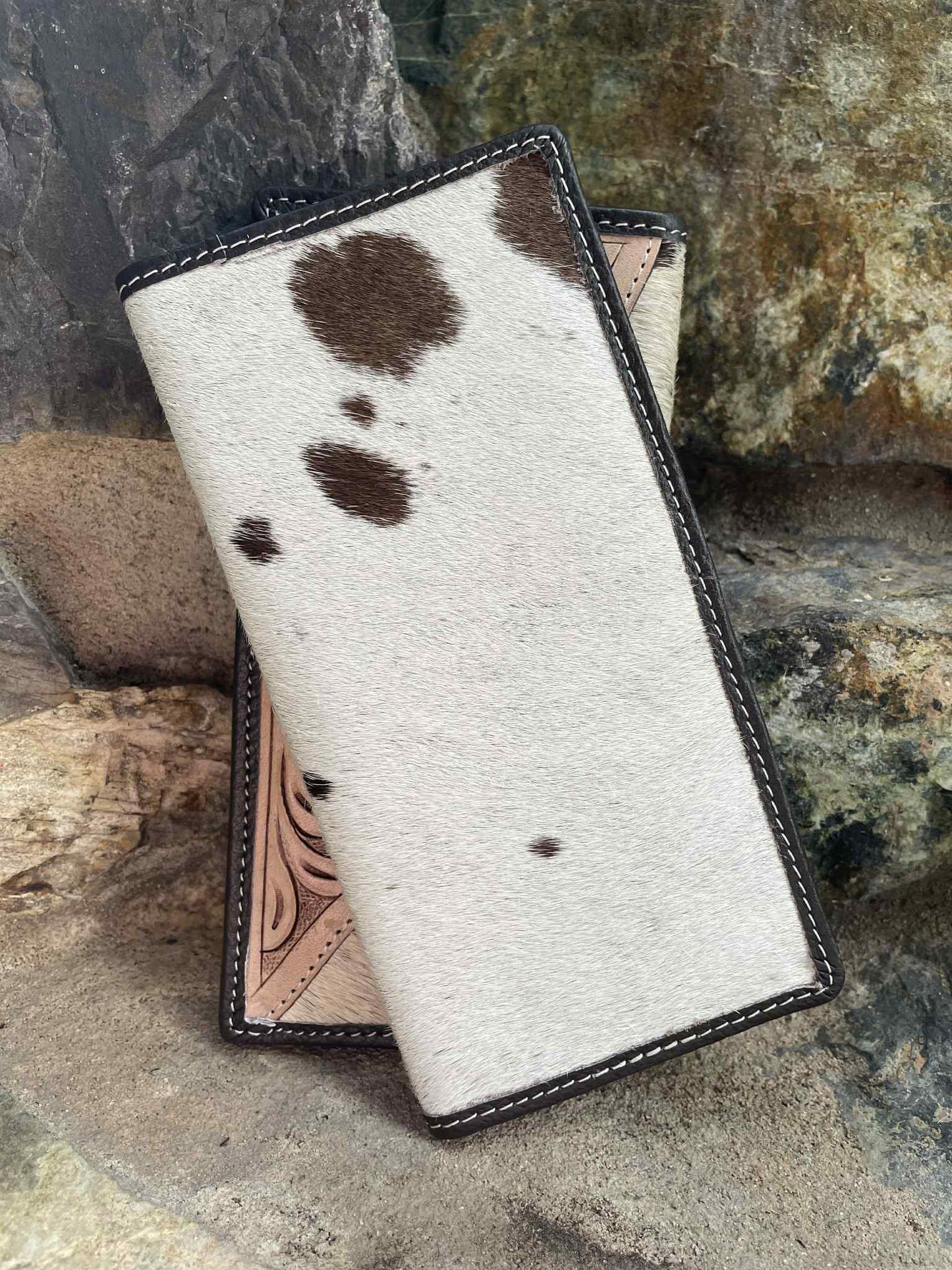 Tooled Wing Leather and Cowhide Wallet