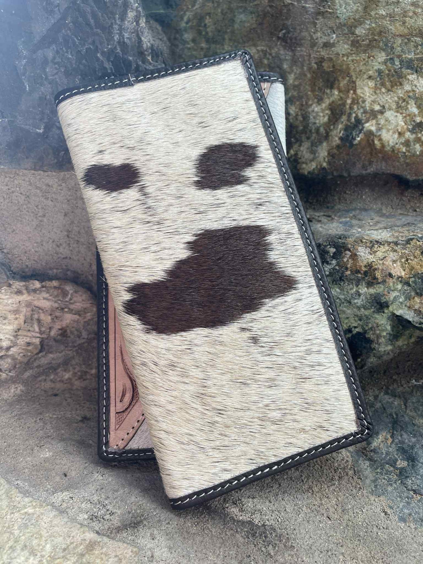 Tooled Wing Leather and Cowhide Wallet