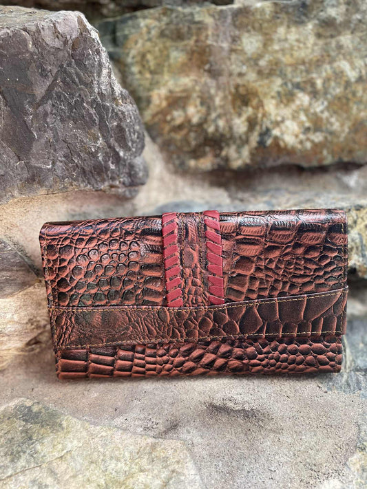 Crocodile Print Leather T Purse