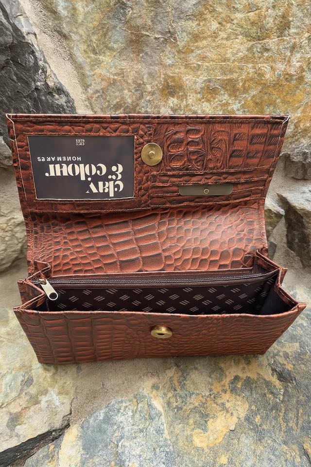 Crocodile Print Leather T Purse