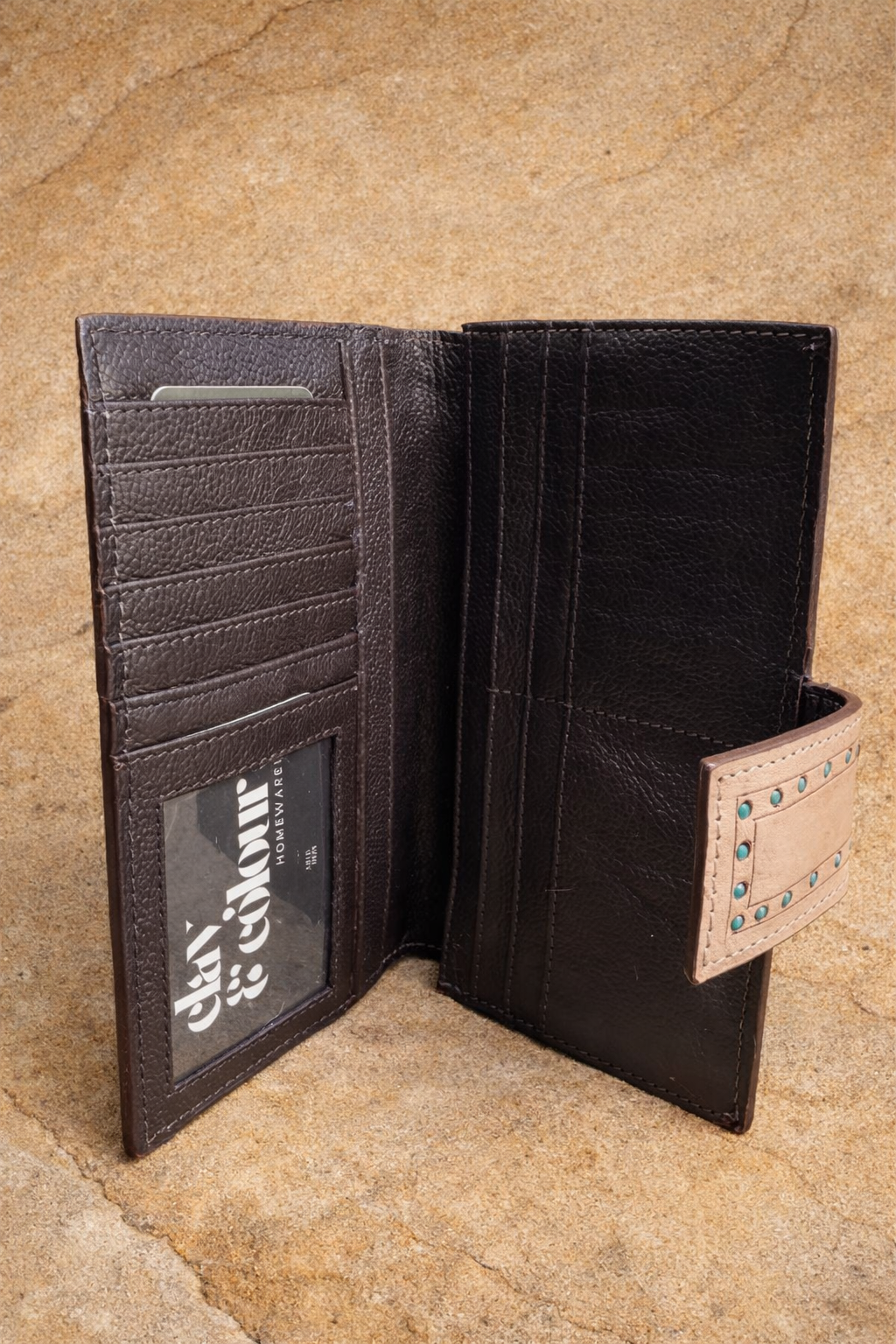 Geometric Tooled Black & White Cowhide Leather Purse