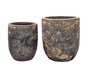 Two rustic ceramic pots on a white background