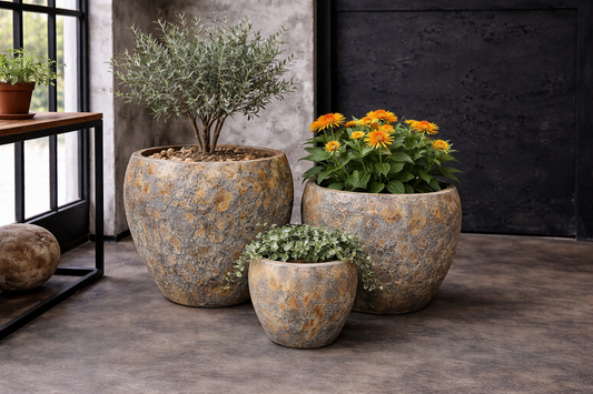 Antique Outdoor Planters Atlantic Rustic Brown Set of 3