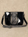 Large Black And White Cowhide Handbag With Tooled Floral Middle