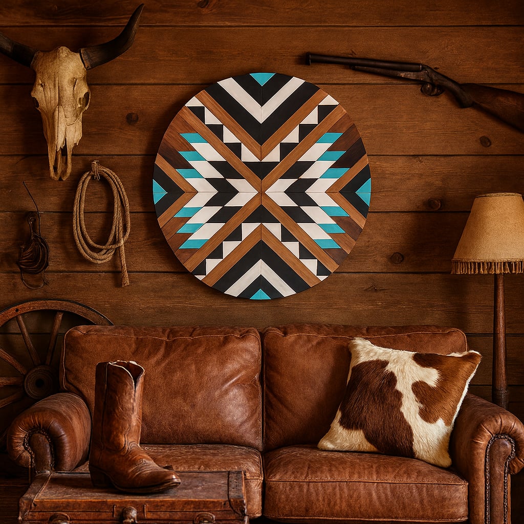 Round Handmade Wooden Aztec Design Wall Hanging