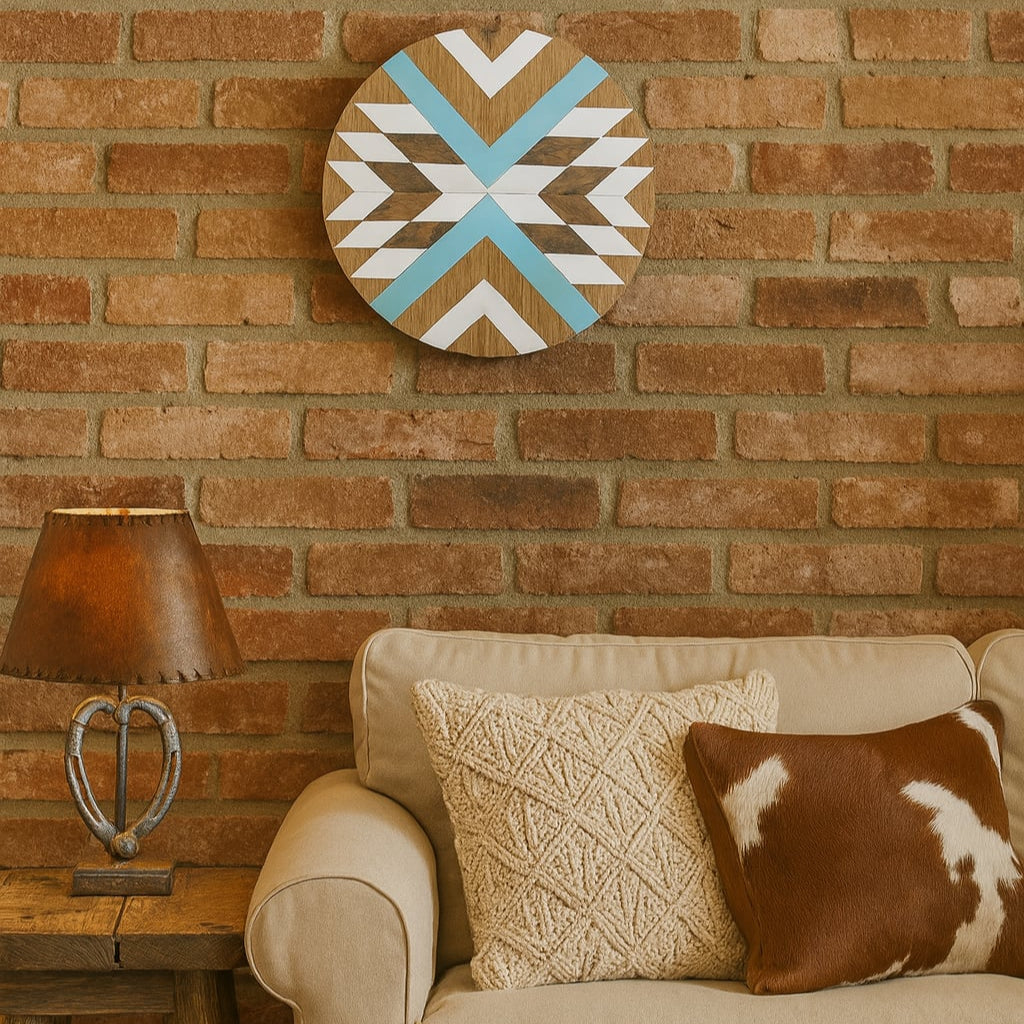 Round Handmade Wooden Aztec Design Wall Hanging
