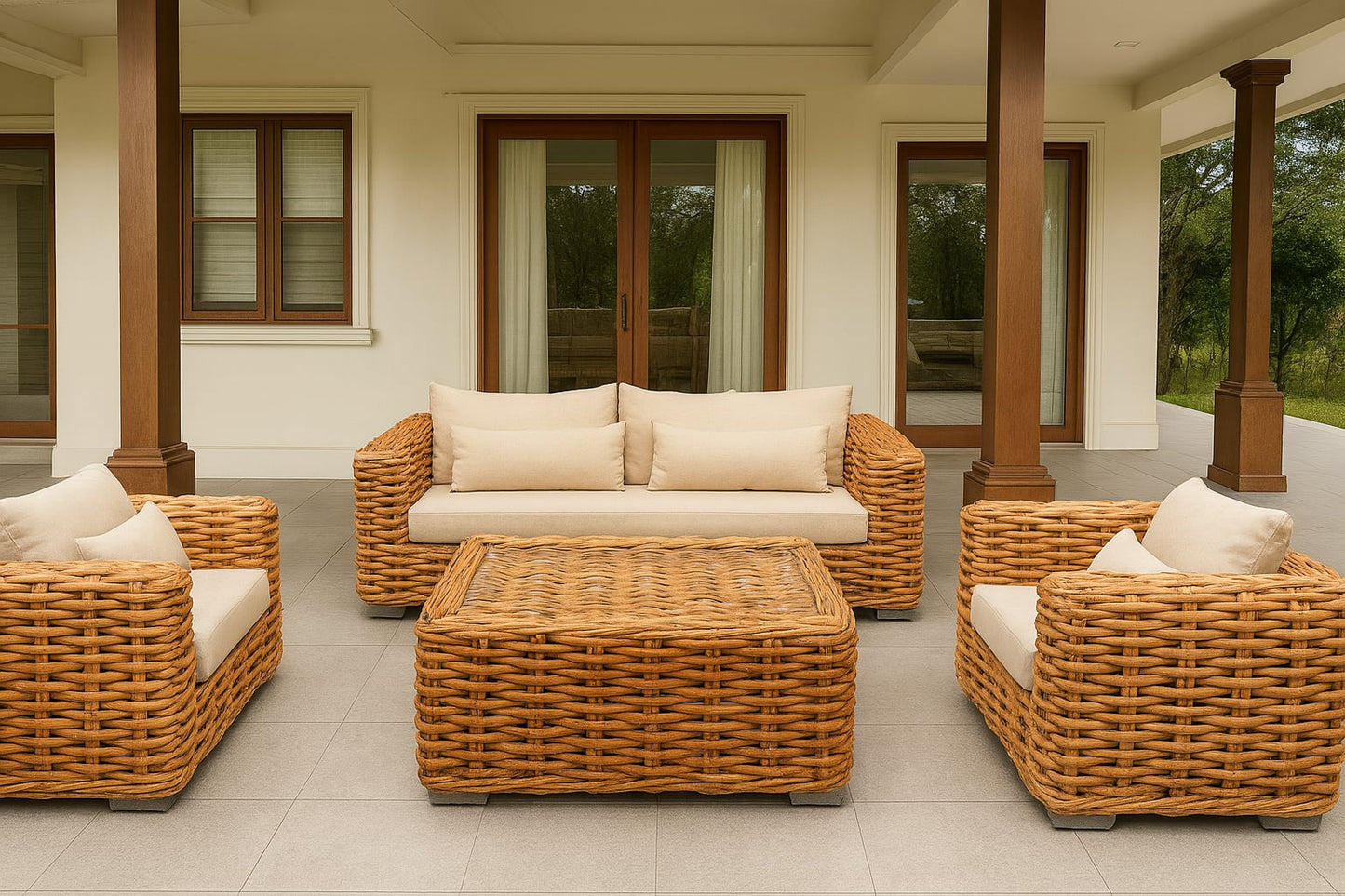 Outdoor Rattan Lounge Tan
