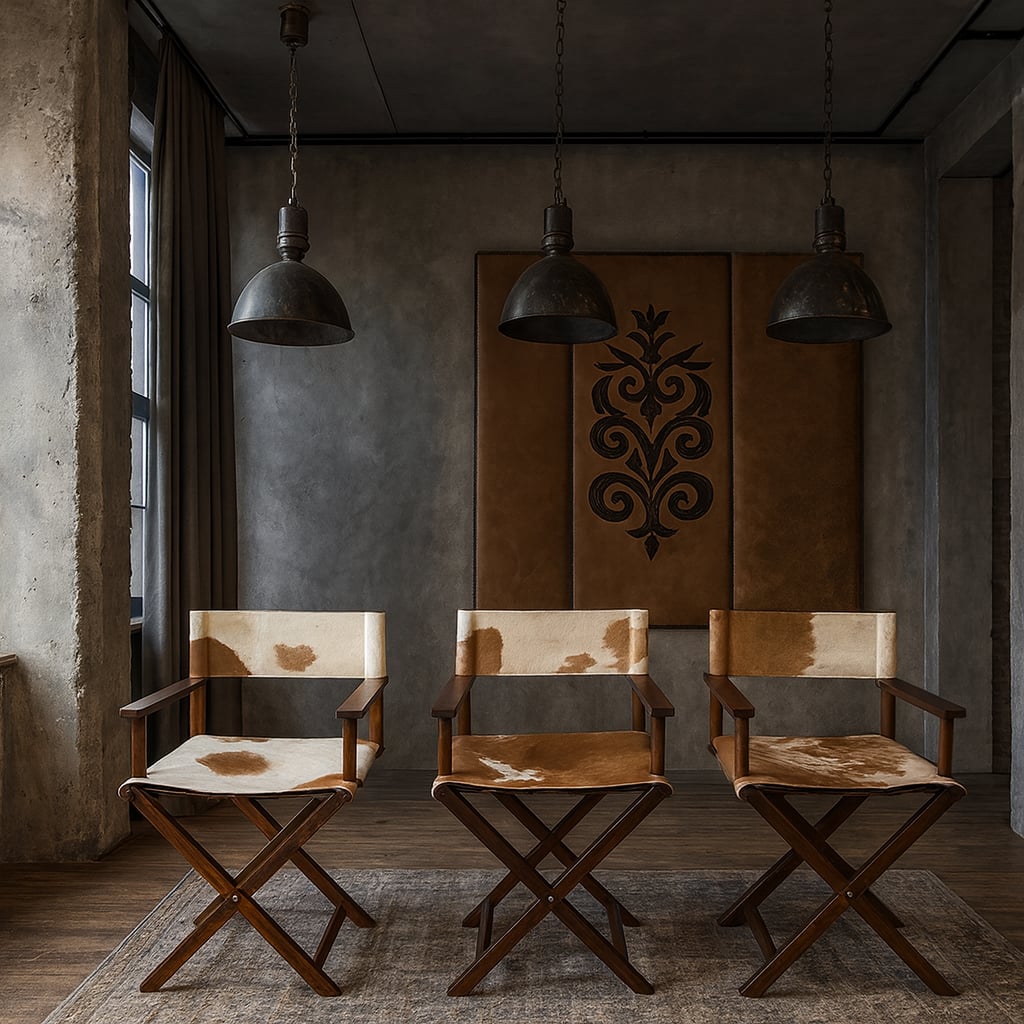 Cowhide Leather Directors Chairs Brown & White