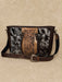 Large Brown And White Cowhide Handbag With Tooled Floral Middle